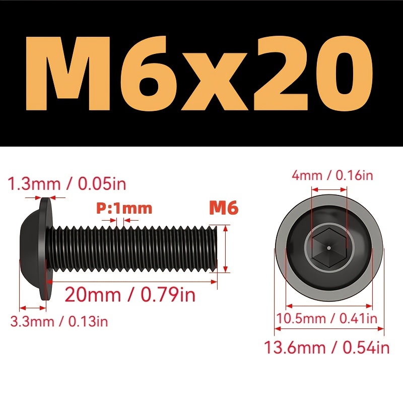 TEMU 304 Blk Allen Iso 7380-2 M5 M6 6mm 5mm Flanged Button Head Screws Hex Socket Button Head With Washer Face For Atv Motorcycle Rc Car 3d Printer