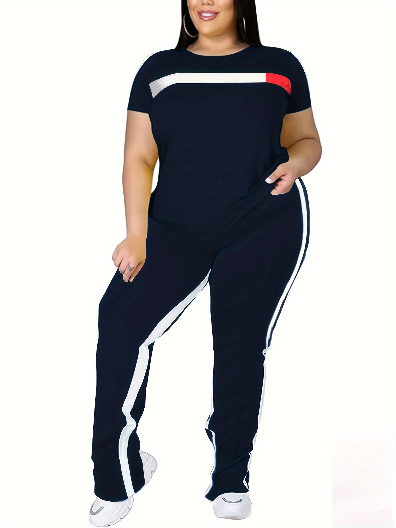 Navy Blue Womens Plus Sweat Suits Women'S Plus Size Jogger Suit