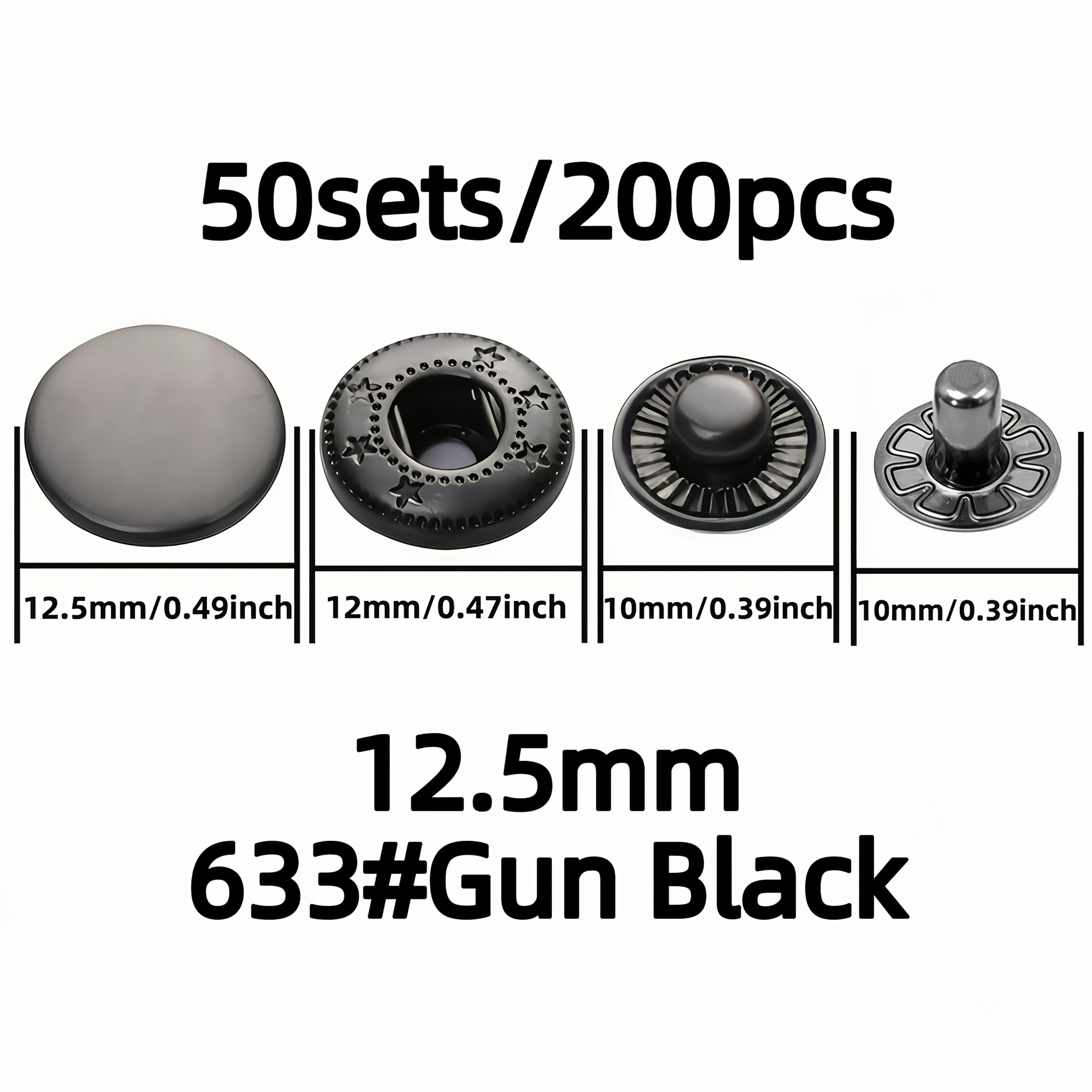 TEMU 50 Sets/200pcs 12.5mm Metal Snap Fasteners, Suitable For Apparel, Leather Bags, Canvas Bags, Etc., Durable Stainless Steel Buttons