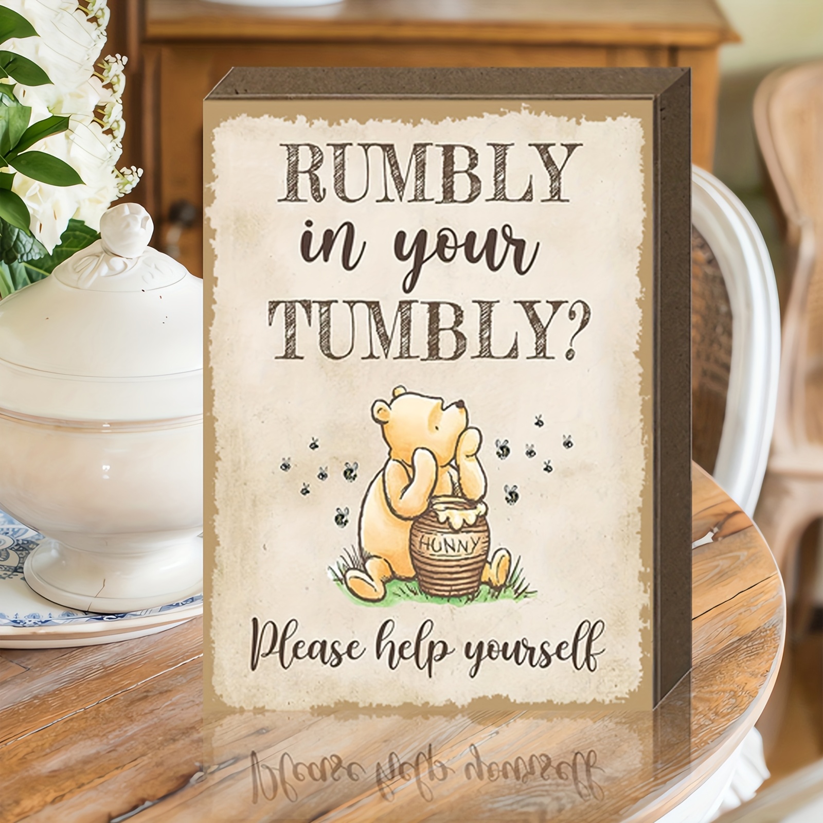 

1pc Disney Winnie The Wooden , 6x8 Inches, Art , Pop Theme, Multipurpose Tabletop Decor, English Text, No Battery Required, Ideal For Home Office Studio - " In Your Tummy Yourself