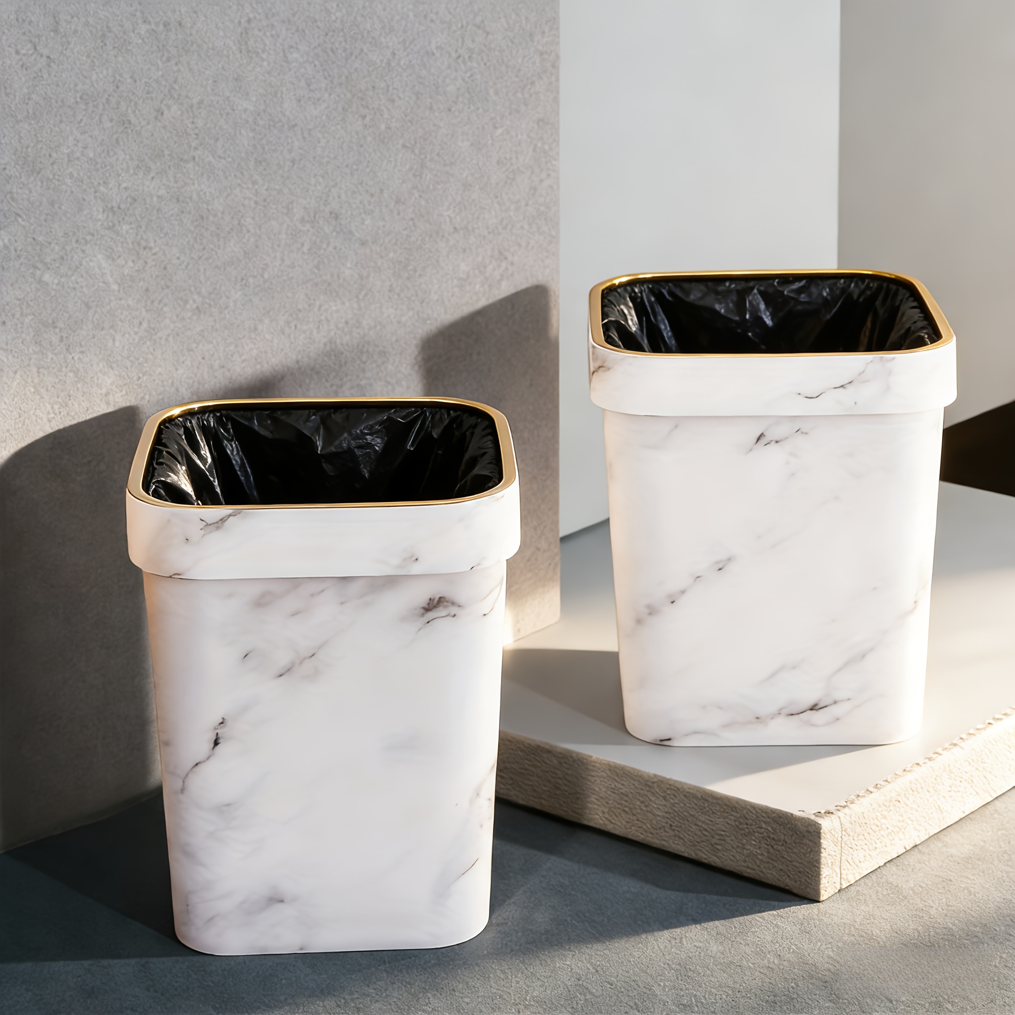 Quadratischer Mülleimer, Neues Modell vorgestellt, Offenes Design, Robustes Plastik * für Zuhause, Büro, Küche, Schlafzimmer, Badezimmer, Leicht zu kombinierende Bodenfarbe