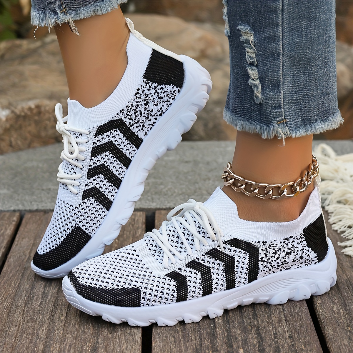 

Elegant Lightweight Fashion Sneakers For Women - Fabric Upper With Eva Sole, Low Top Slip-on Casual Shoes With Plain Toe, Comfort, Breathable Mesh With Random Print, - Only