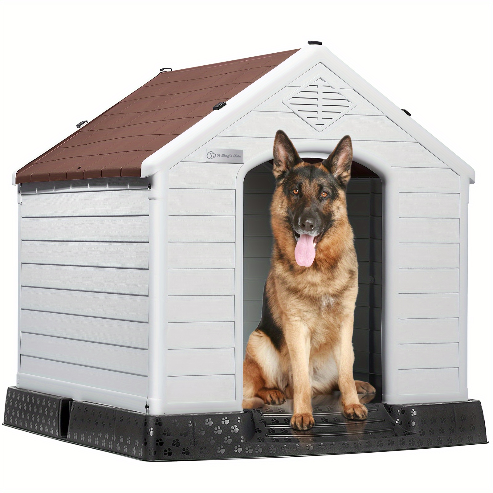 TEMU Durable Waterproof Plastic Dog House For Small To Large Sized Dogs, Indoor Outdoor Doghouse Puppy Shelter With Elevated Floor, Easy To Assemble (brown, 42''l*38''w*39''h)