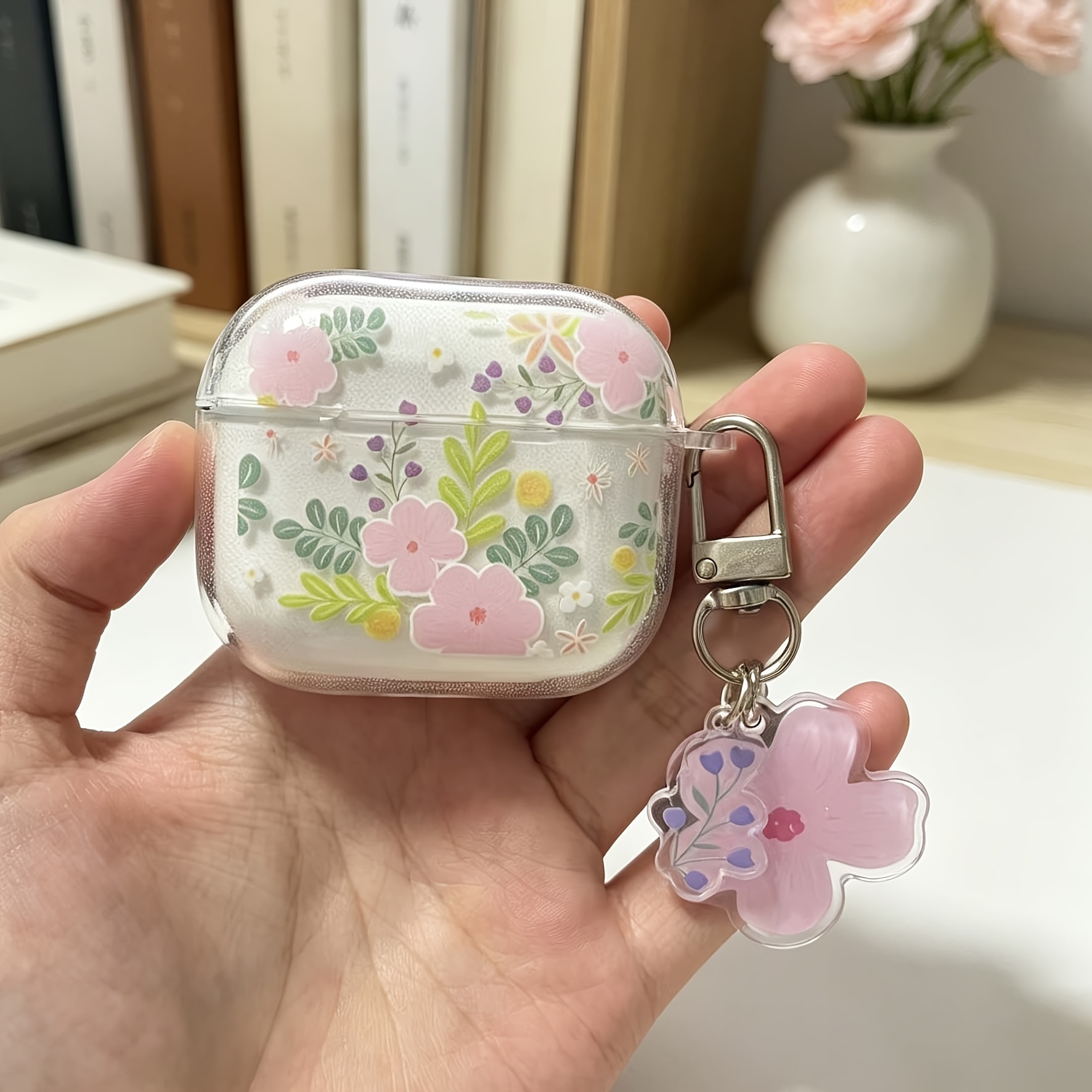 TEMU Minimalist Style Pink Floral Pattern Tpu High- Case For Airpods 1/2, 3, 3 Pro, Pro 2 Bluetooth Earbuds