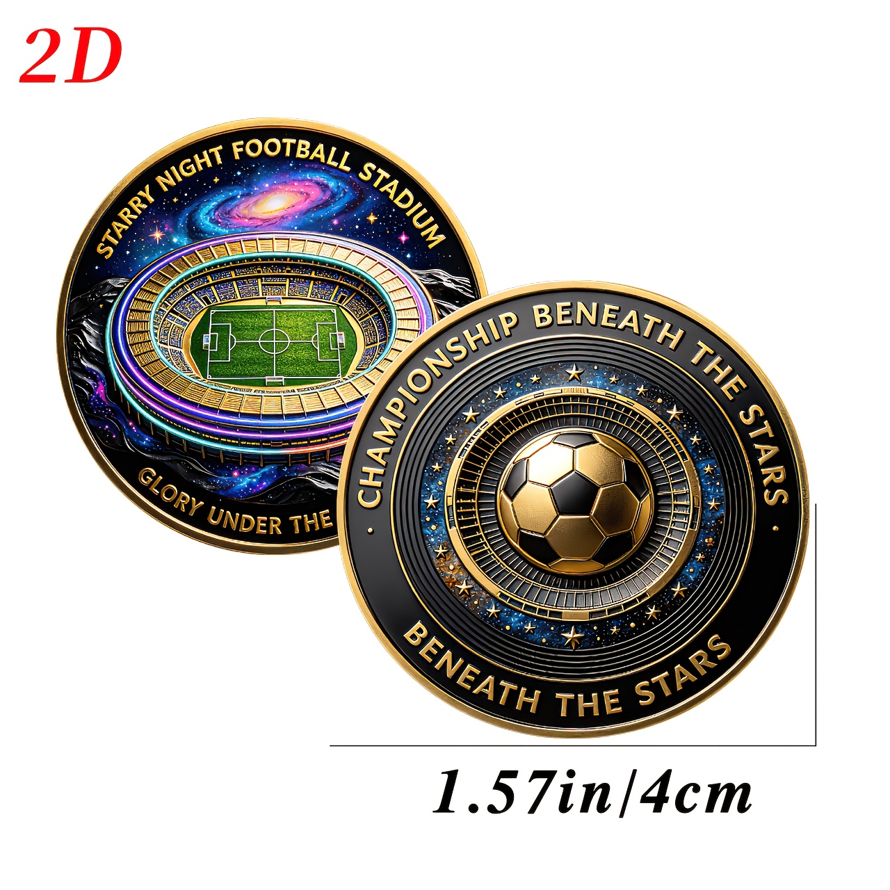 TEMU Pièce commémorative de football Coin 1, taille portable de 4 cm, ornement pour les fans de football, étui de transparent