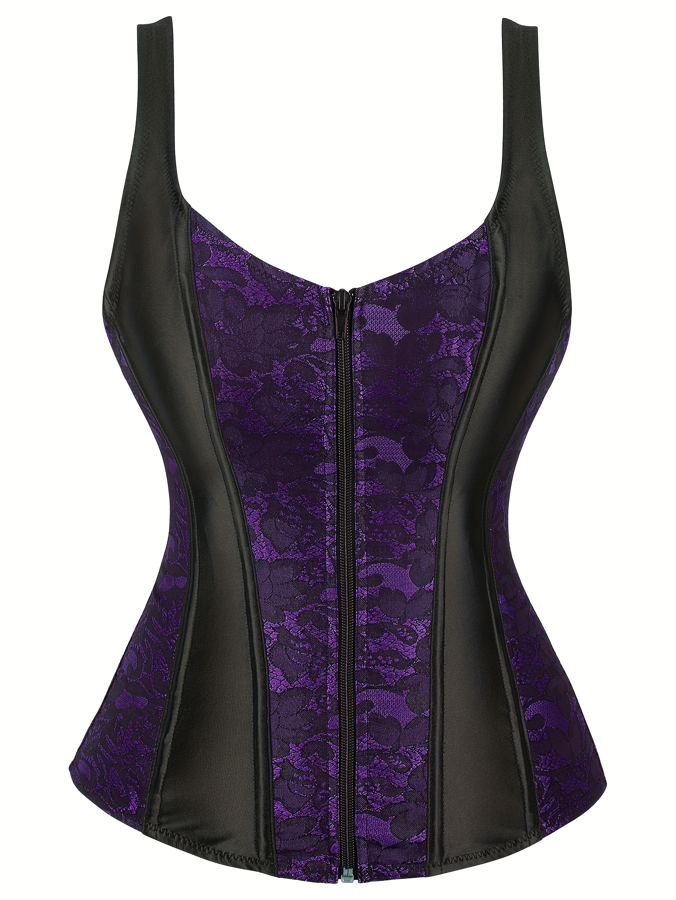 Women'S Vintage-Style Corset Top with Shoulder Straps Elegant Purple  Black Lace-Up Bustier Vest for Pirate Renaissance Formal Occasions,