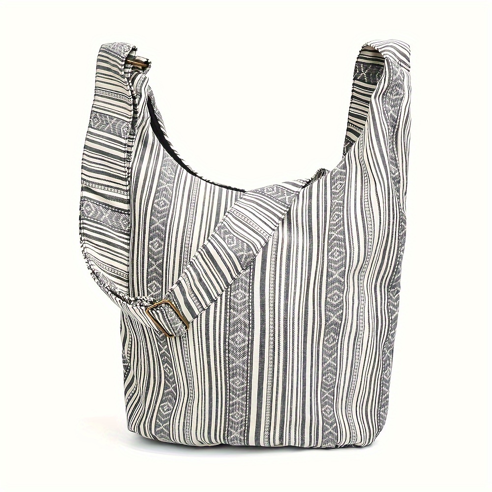 Image of Large Capacity Handbag Vintage Crossbody Bag For Women Lady's Crossbody Bag With Adjustable Strap, Fabric Everyday Hobo Bag For Use
