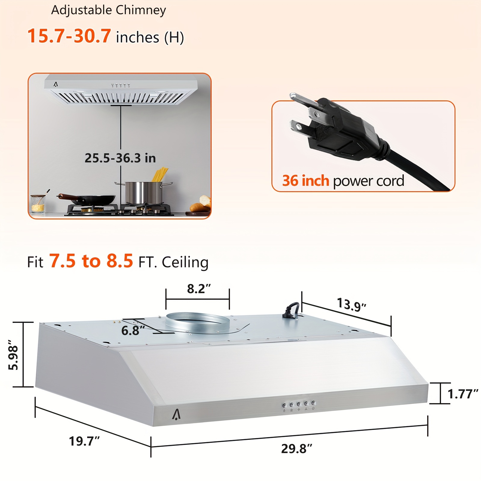 

Hufy Cos-5mu36 Under Cabinet Range Hood Ductless Convertible Duct, Slim Kitchen Stove Vent With, 3 Speed Exhaust Fan, Reusable Filter And Led Lights In Stainless Steel (36 Inch)