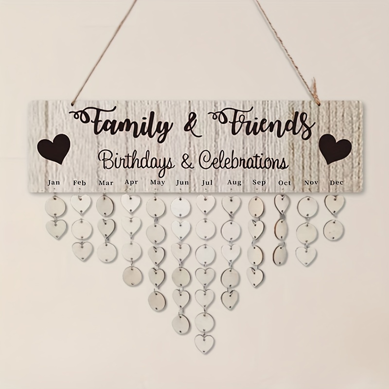 

Rustic Wooden Family & Friends Birthday Reminder Calendar - Decorative Wall Hanging Tags For Each Month's Celebrations