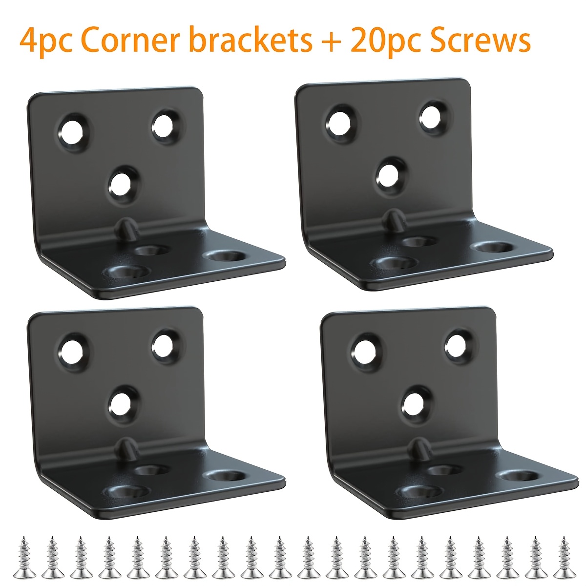 TEMU 24pcs Heavy-duty Black Metal Corner Bracket Set (4 Corner Brackets + 20 Screws), Heavy-duty Wooden Shelf Brackets, 90-degree Heavy-duty Corner