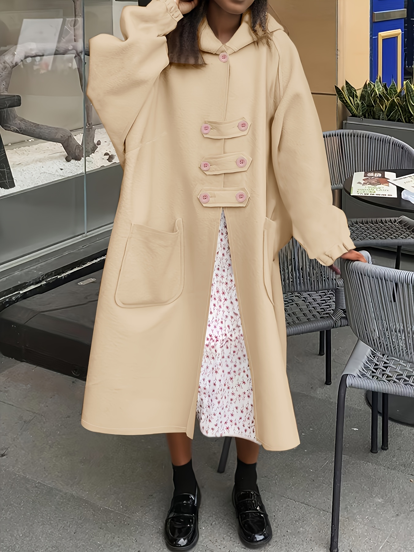 elekantn dlouh kabt s kapuc pro eny - bov zimn trench coat s rovmi knoflky, prateln netahav ltka, univerzln podzimn a zimn vrchn obleen pro neformln i formln pleitosti, klasick design dmskch zimnch kabt 0