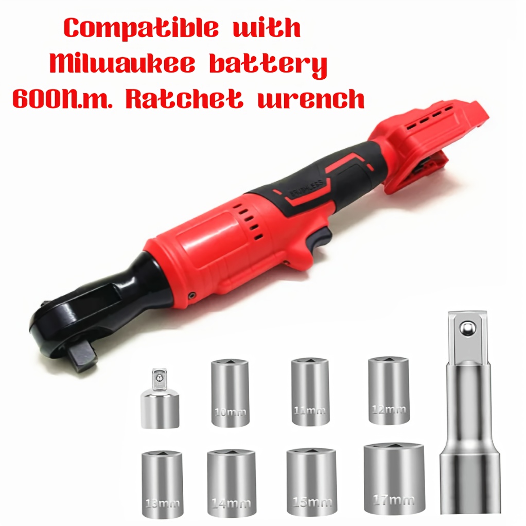 TEMU 3/8" Brushless Ratchet Wrench Set For 18v Battery, Electric Cordless Ratchet, 1/4" Adapter, 3" Extension Bar & 7 Sockets (battery Not ), Without Battery