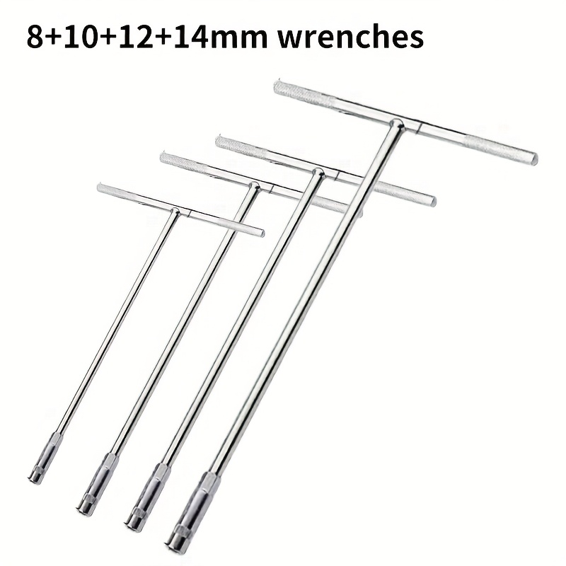 TEMU 1 Set Of 4pcs, Fashionable T-shaped Socket Wrench: 8/10/12/14mm Size, Very Suitable For Motorcycle And Automobile Maintenance, High Carbon Steel