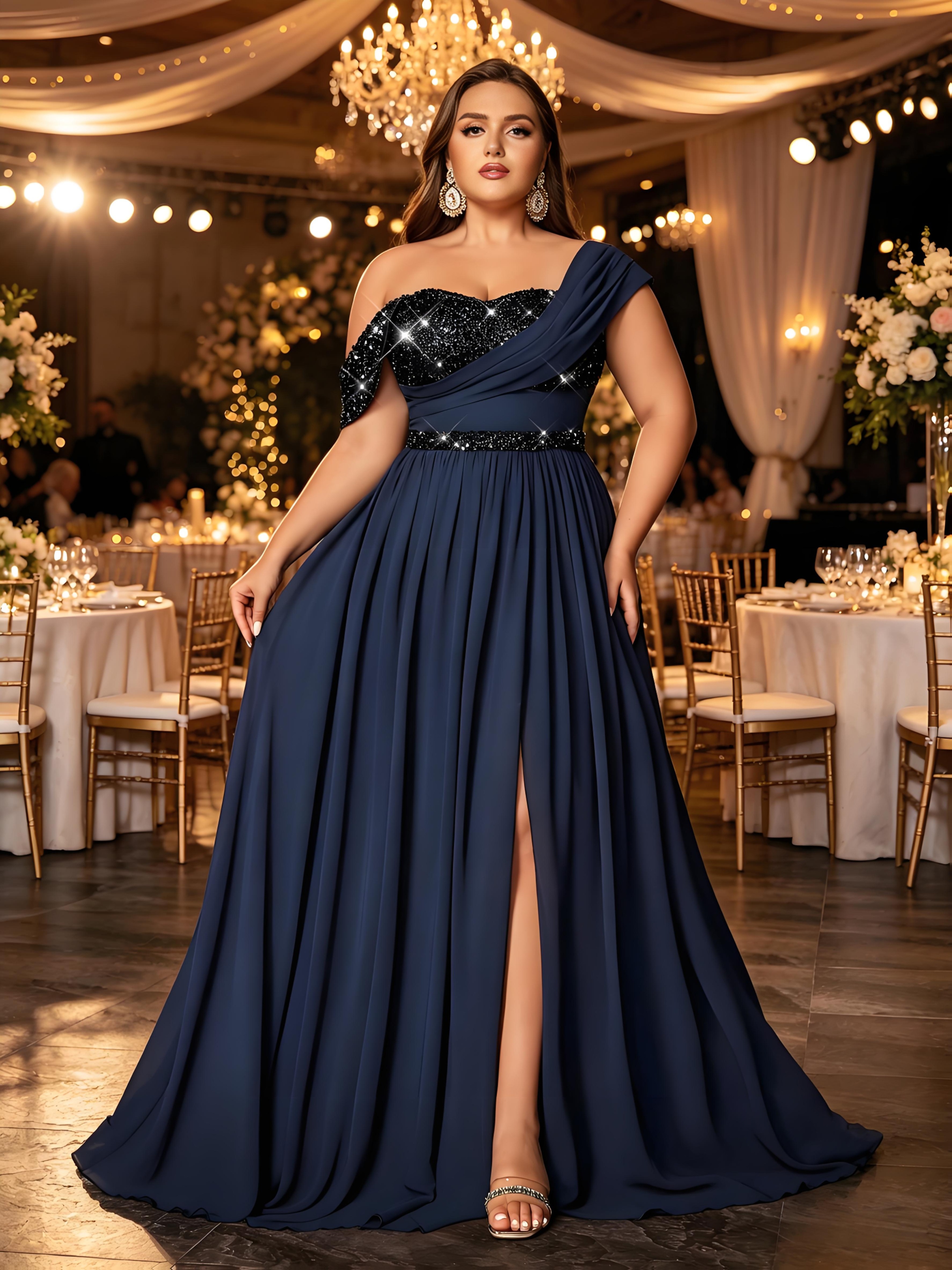 navy blue formal dress plus size sold on Temu United States