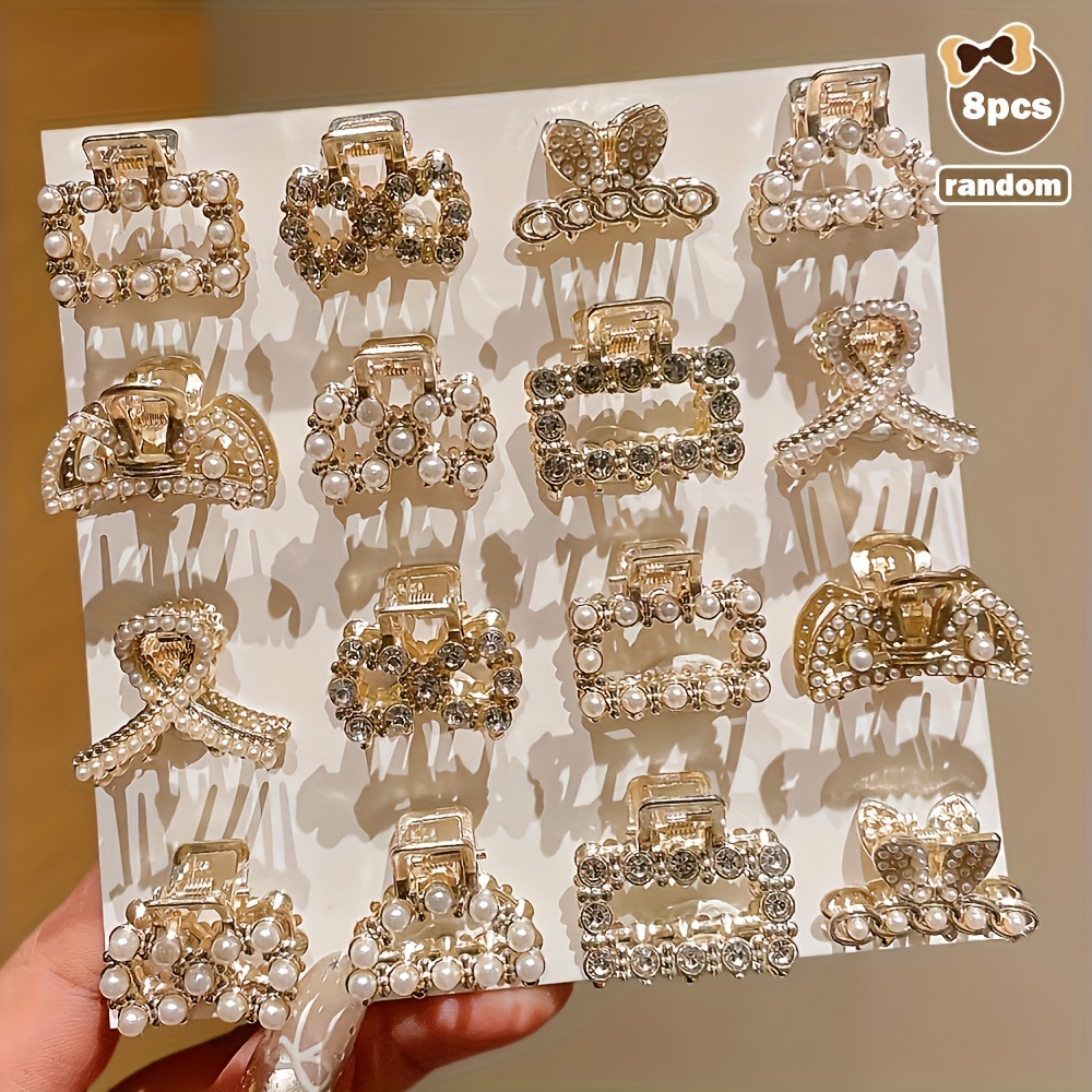 Image of 8pcs Retro Rhinestone Hair Clip Set, Styles , Elegant Small Bangs Hair Clip, Cute Shaped Hairpin, Fashionable Stable Mini Hair Clip, Women' Elegant Additions, Fashionable Temperament Additions