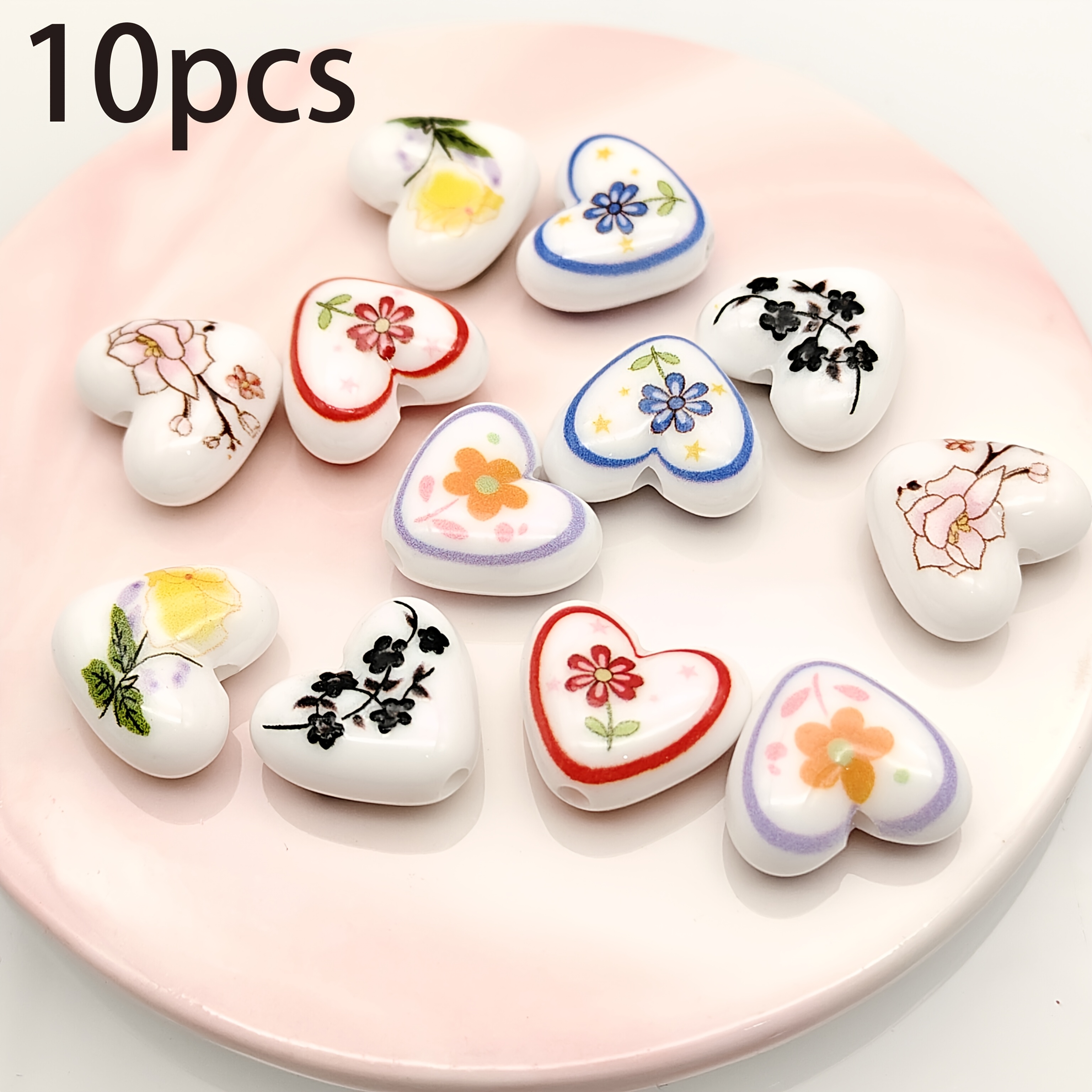 TEMU 10 pz Perline Stampate a Forma di Cuore da 17 mm, Perline a Cuore d'Amore in Acrilico, Perline Sciolte Fai da Te, Forniture per Creazione di
