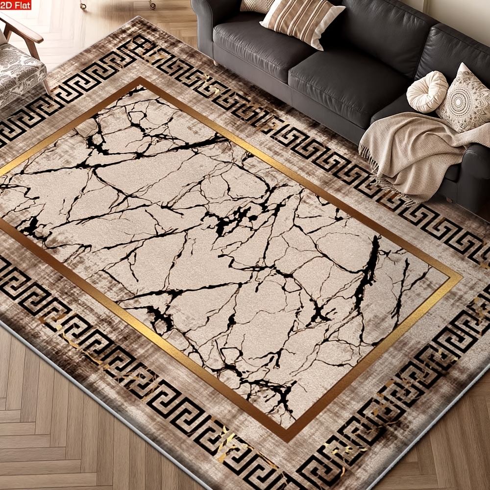 TEMU Velvet/850g/mÂ² 2d Flat Coffee Pattern Meander Rug, New Chinese Luxury Gilded Border Entrance Mat. Soft And Comfortable, With A Dotted Plastic