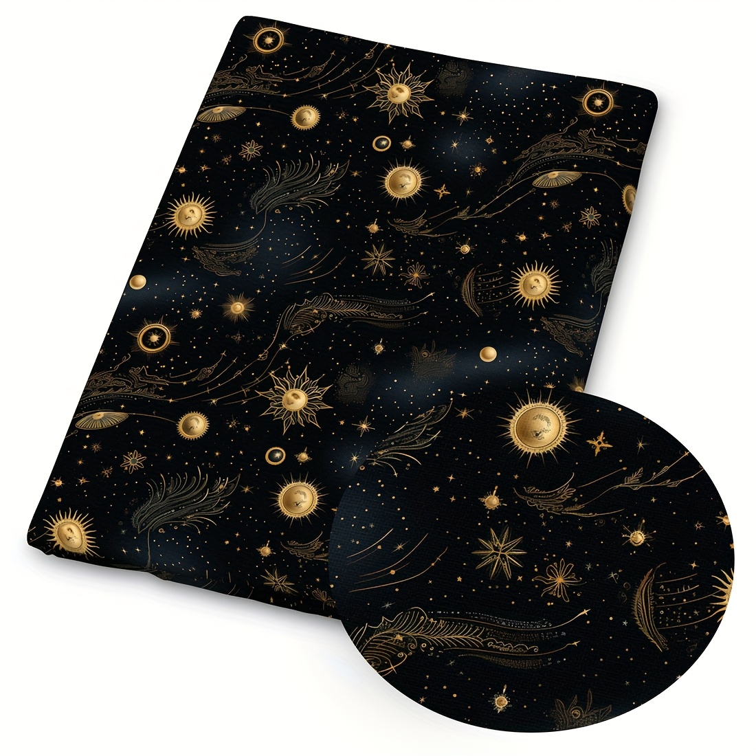 TEMU 1pc Celestial Print Fabric - 59 X 19.68 Inches (150 X 50cm) Pre-cut Polyester Fabric With Stars, And Suns Patterns - Suitable For Diy Sewing,