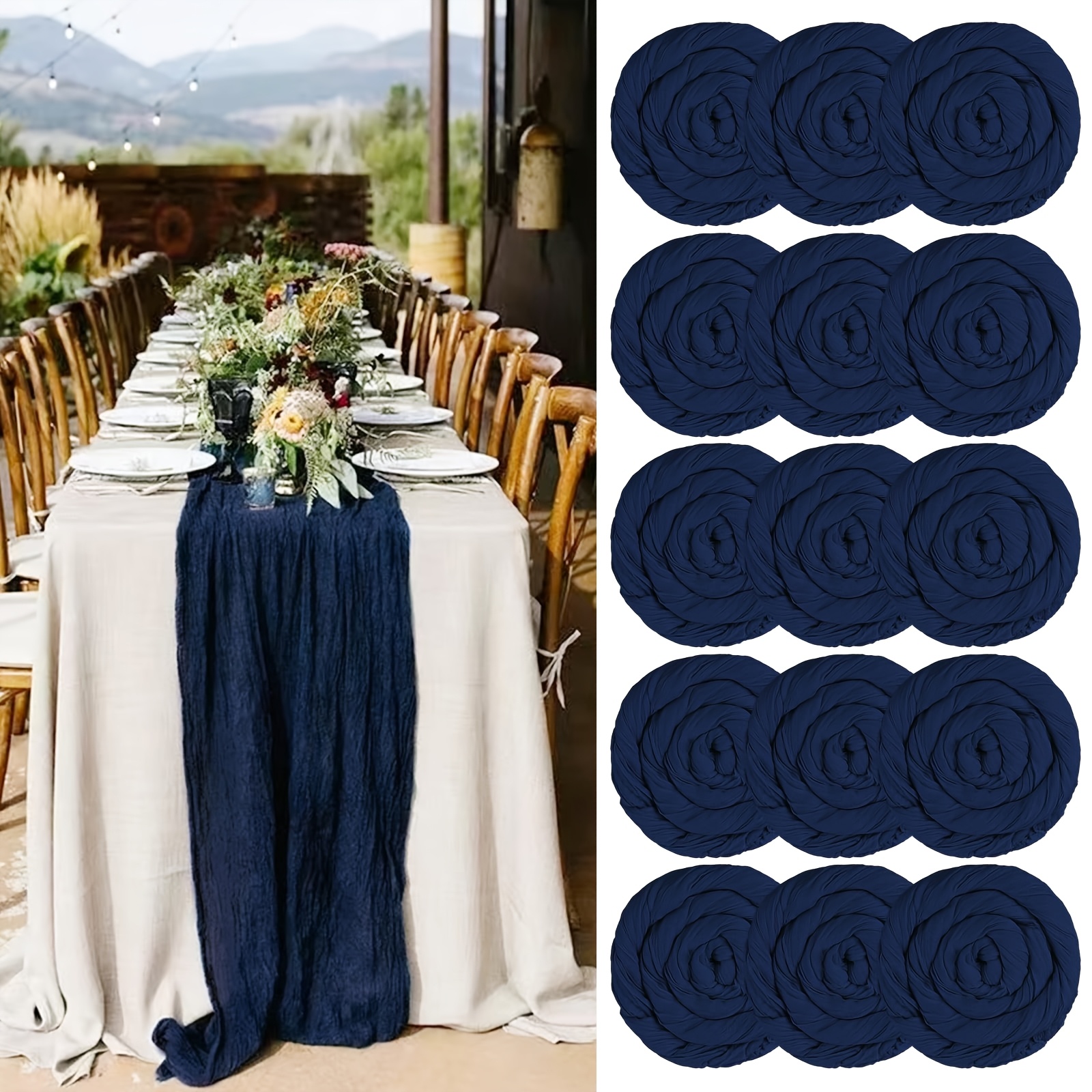 Image of Teruntrue 15pcs Dusty Blue Gauze Table Runner, 300 Cm Semi-transparent Gauze Tablecloth For Wedding Decoration, Kitchen Wedding Banquet Party Supplies (55x300 Cm)