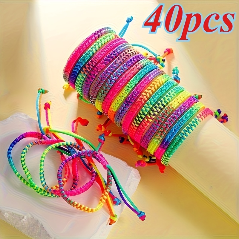 Image of 40pcs Of Handmade Woven Colorful Bracelets, Random Colors, Unique Rainbow Gradient Design, Portable And Lightweight, Stretchable, Adjustable Size, Perfect For Valentine's Day, Mother's Day, An Gift!