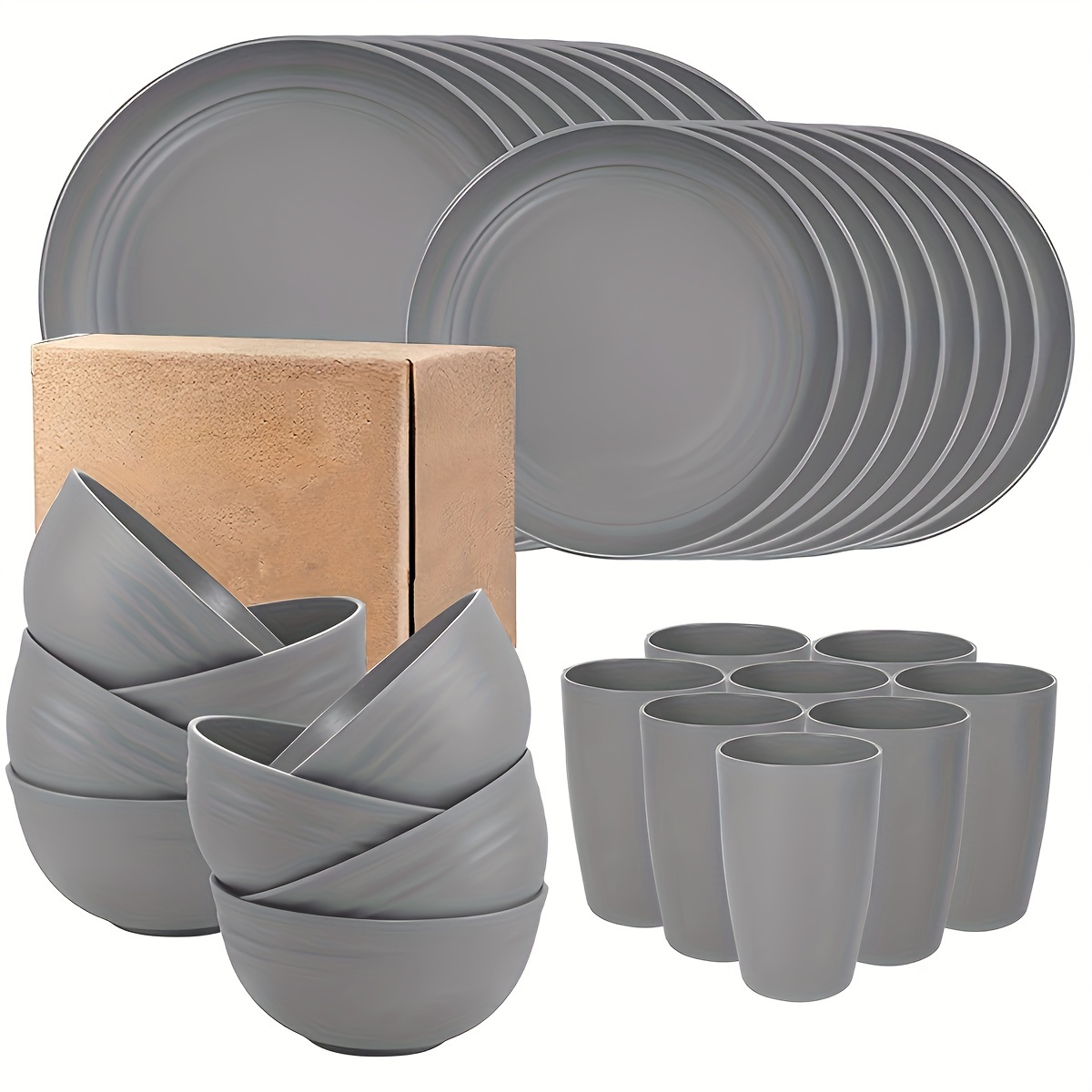 32pcs Pp Rice Bowl, Plate & Cup Set For Home Kitchen Dining – Ideal Outdoor Travel School Picnic Camping Or Daily Use Gift