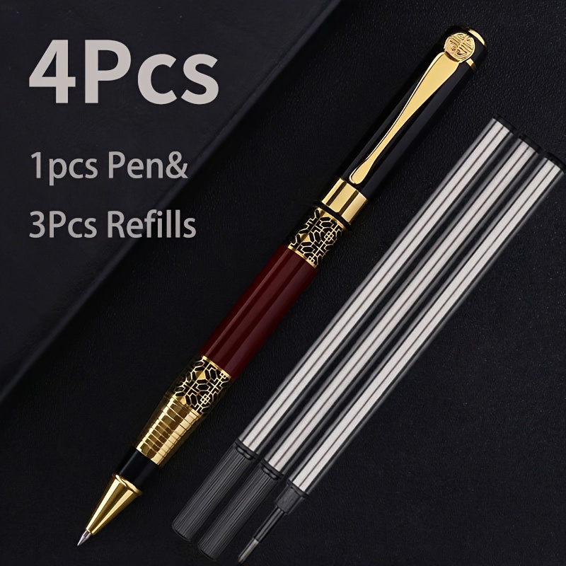 

4pcs, Luxury Ballpoint Pen 1pc +3pcs Pen Refills, High Quality Pens Metal Ballpoint Pen Elegant, Heavy For Smooth , School, Office, Christmas, Father's Day, Day, Birthday, Gifts