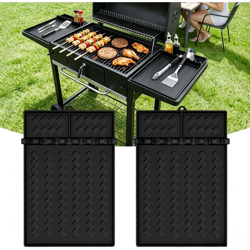 TEMU 2pcs Orange Silicone Grill Mat Set Of 2 16 5 X 11 5 Inch Silicone Grill Tool Mat With Drip Mat Edge Shelf Scraper Mat Outdoor Grill Accessories