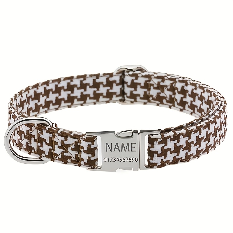 Custom Engraved Houndstooth Dog Collar with Adjustable Quick Release Buckle