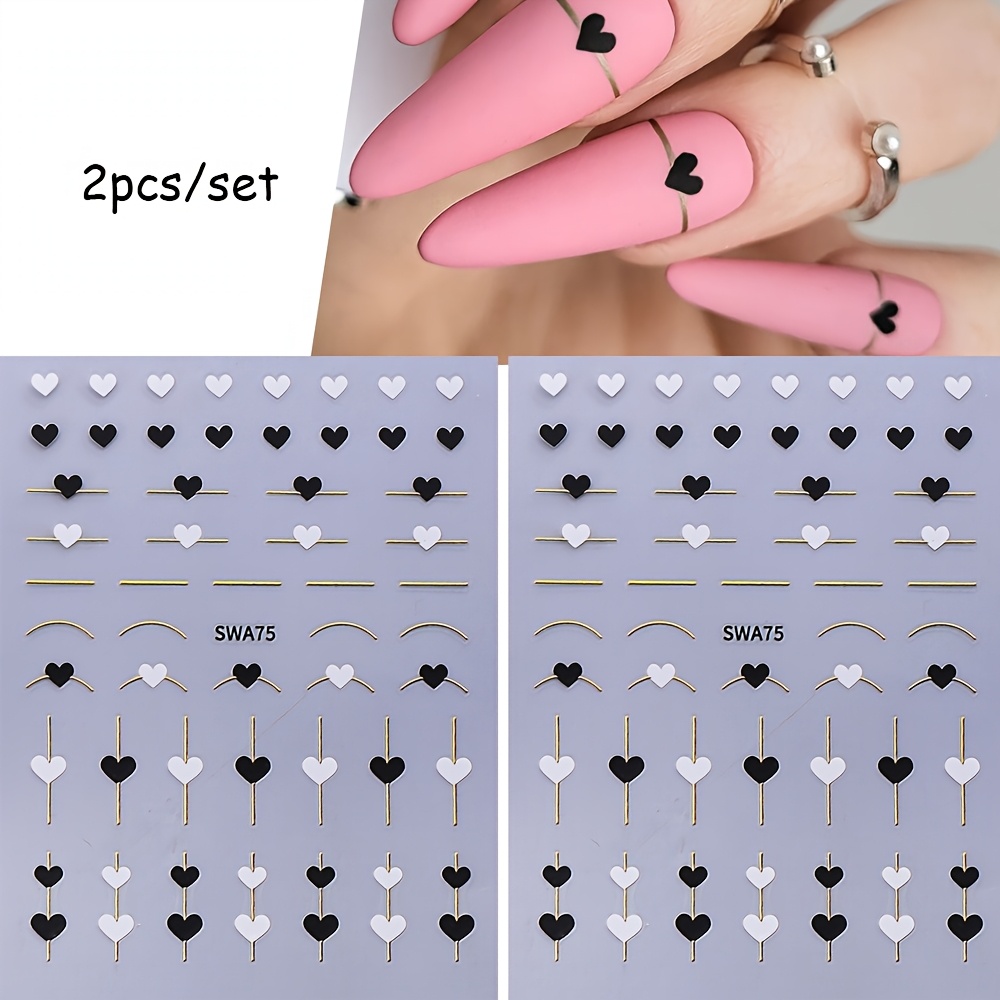 2pcs Strips Nail Stickers 3d Love Heart Valentine's Day Nail Art Decals For Diy Manicure Nail Decorations