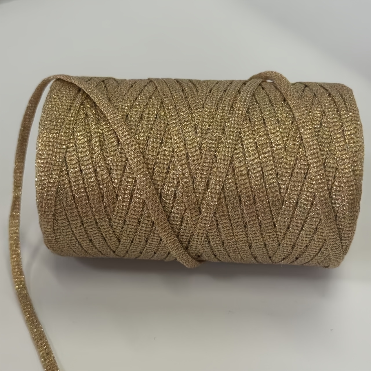 TEMU 200m Vintage Sand Golden Glitter Flat Knitted 5mm Wide Soft Non-piercing Crochet Yarn, Handmade Diy Bag And Accessory Special Yarn, Warm With An