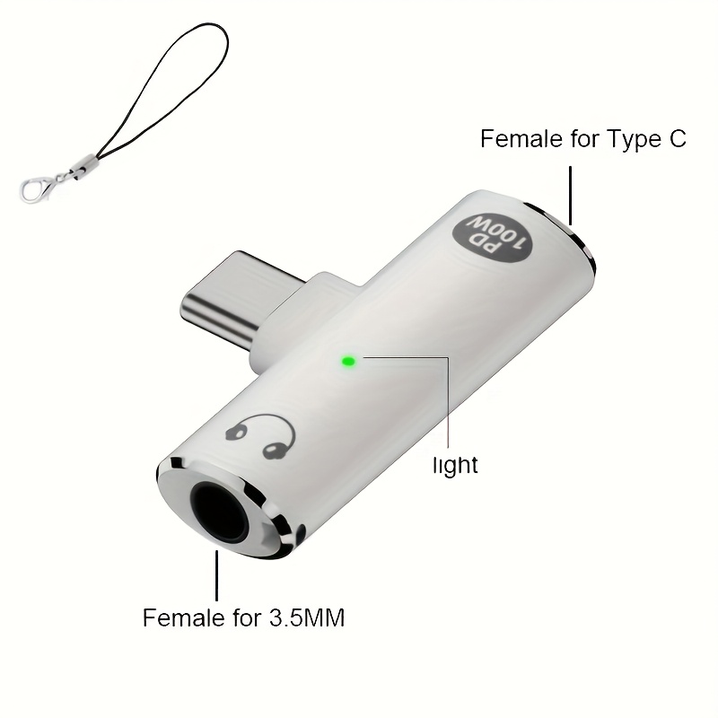TEMU Adaptador de Carga Rápida de 100W y en 1: Conversor de USB-C a Jack AUX de 3.5mm, Carga / para Smartphones, Tabletas, Auriculares (USB,