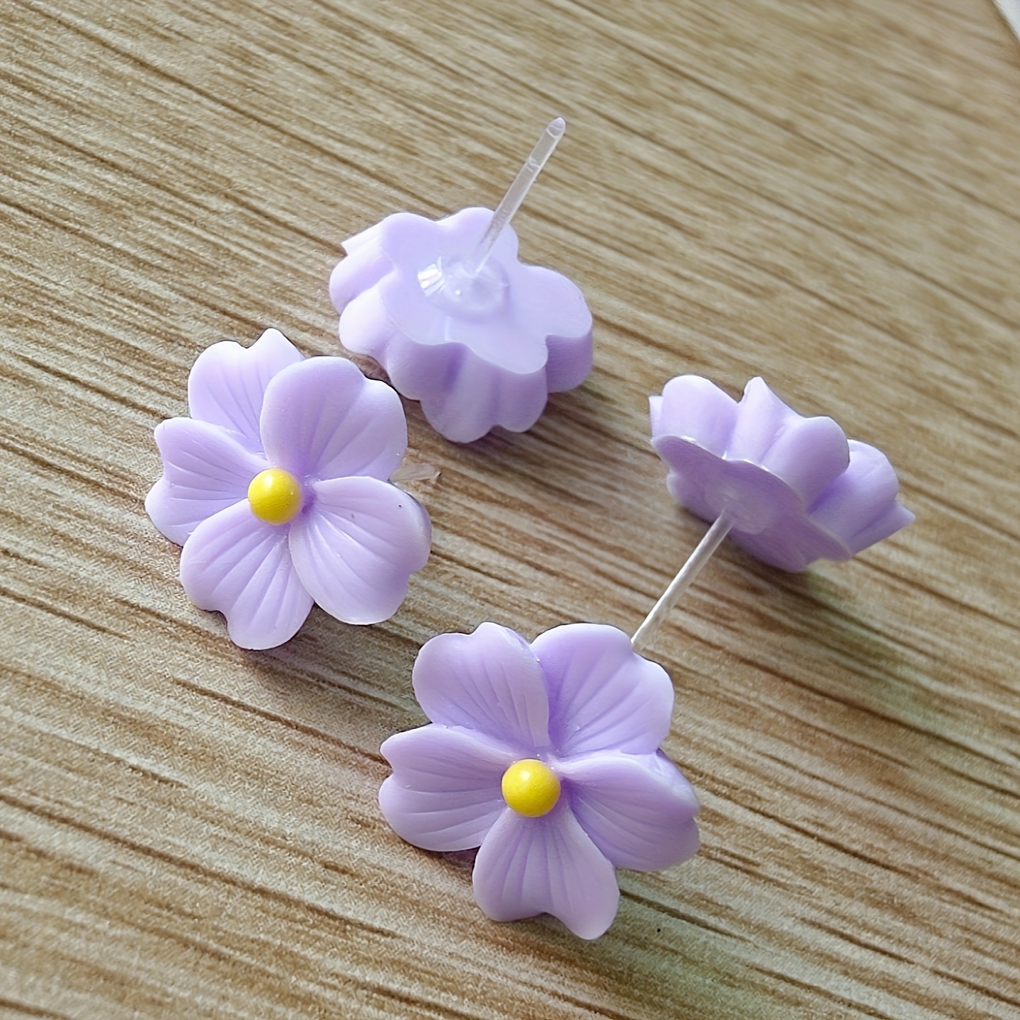 8pcs Pastel Floral Earrings Resin Plastic Post Dainty Five Petal Designs