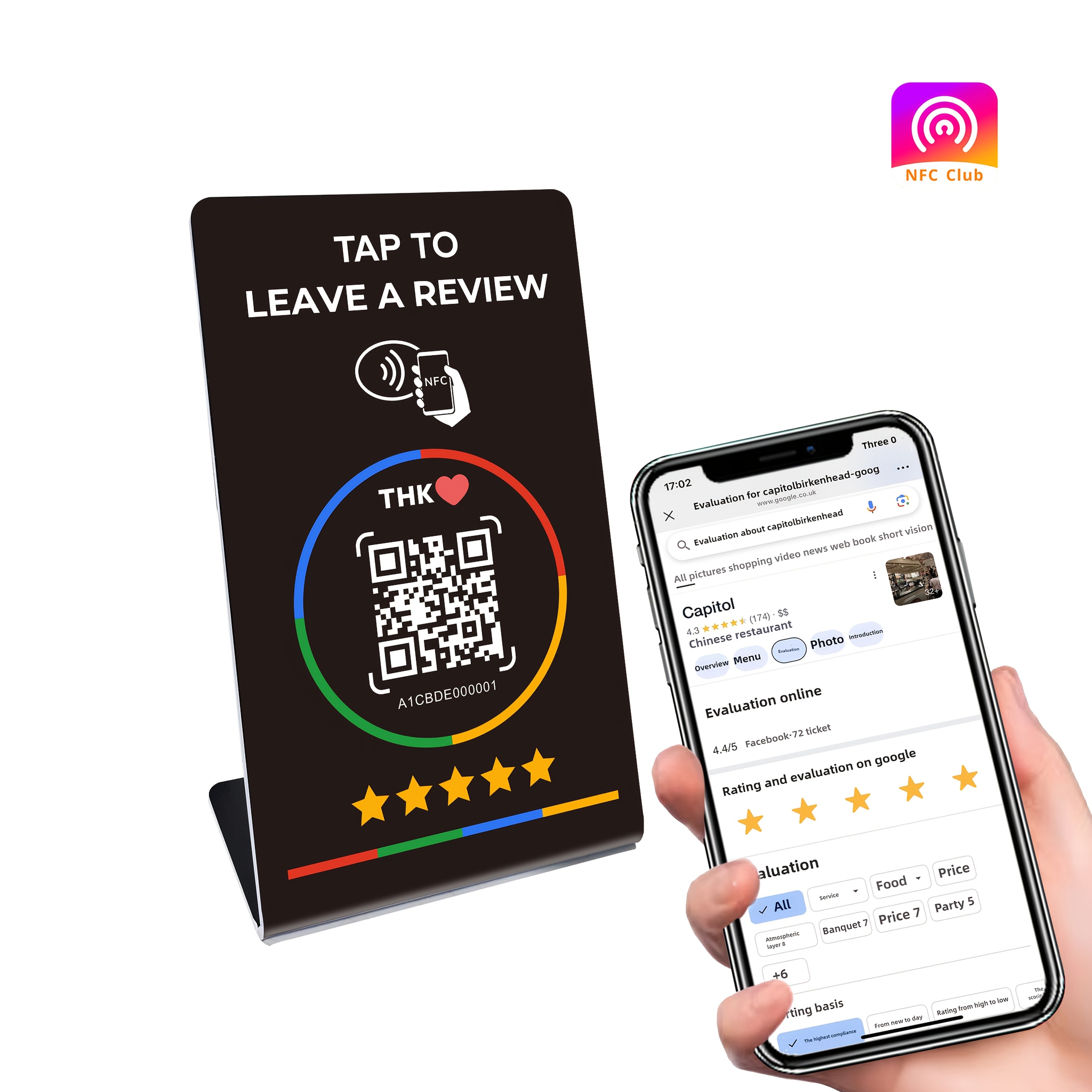 Durable NFC QR Code Display Stand for Google Reviews – TAP to LEAVE A REVIEW, 5-Star Rating System, Compatible with All NFC-Enabled Phones, Ideal for Businesses &amp; Marketing Professionals, Customer Feedback Tool | Colorful Rating System | Robust Material