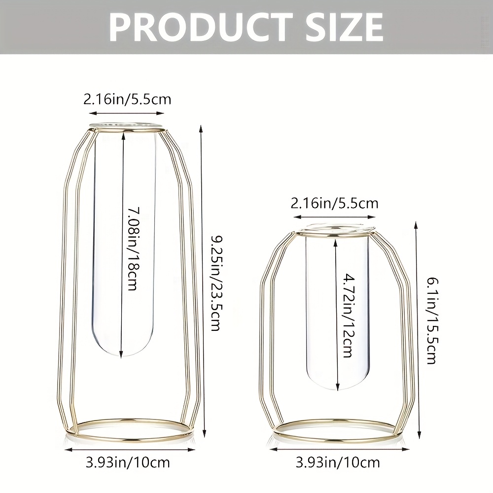 Image of 2pcs Vintage Ornate Glass & Metal Cylinder Vase With Round Top - Glass Tubes Suitable For Wedding, Church, Office & Decor - Elegant Centerpiece For Table, Mantel - No Electricity Needed, Glass & Metal