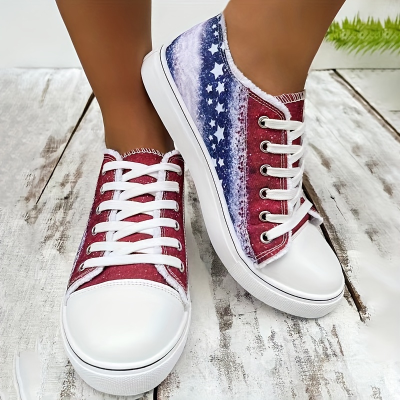 

Women's Star Pattern Canvas Shoes, Casual Lace Up Outdoor Shoes, Lightweight Independence Day Shoes