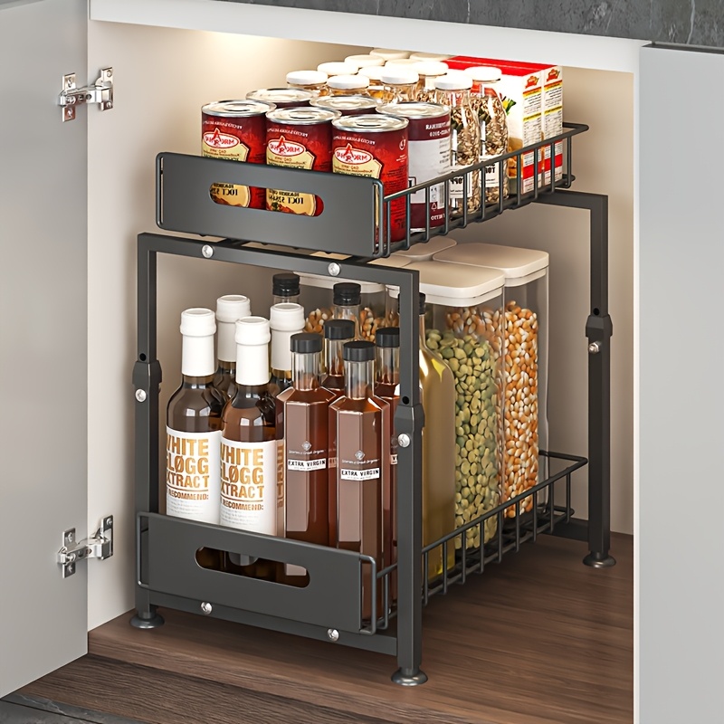 TEMU [adjustable Kitchen Organizer Shelf] 2-tier Metal Wire Storage Rack With Suction Cups, Adjustable Kitchen Organizer For Pantry, Bathroom,