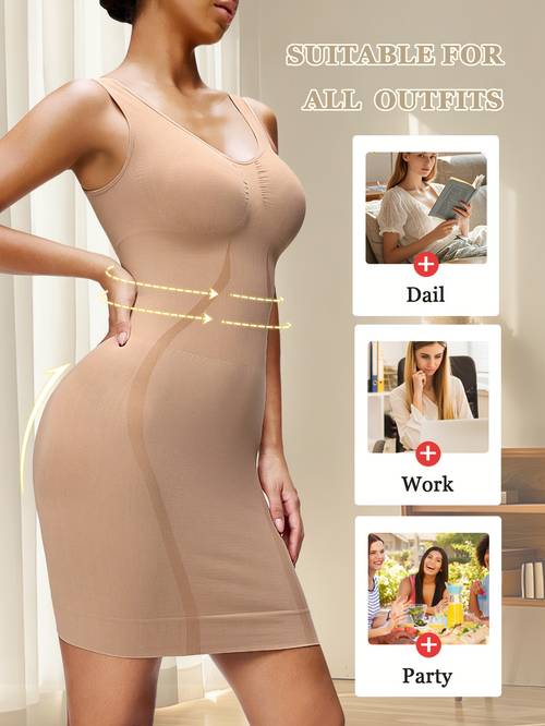 item picture womens seamless shaping dresses tummy control lifting bodycon dress soft breathable stylish shaping garment high sleeveless backless shapewear dress womens shaping bodysuit for daily wear party body shaping full body dress