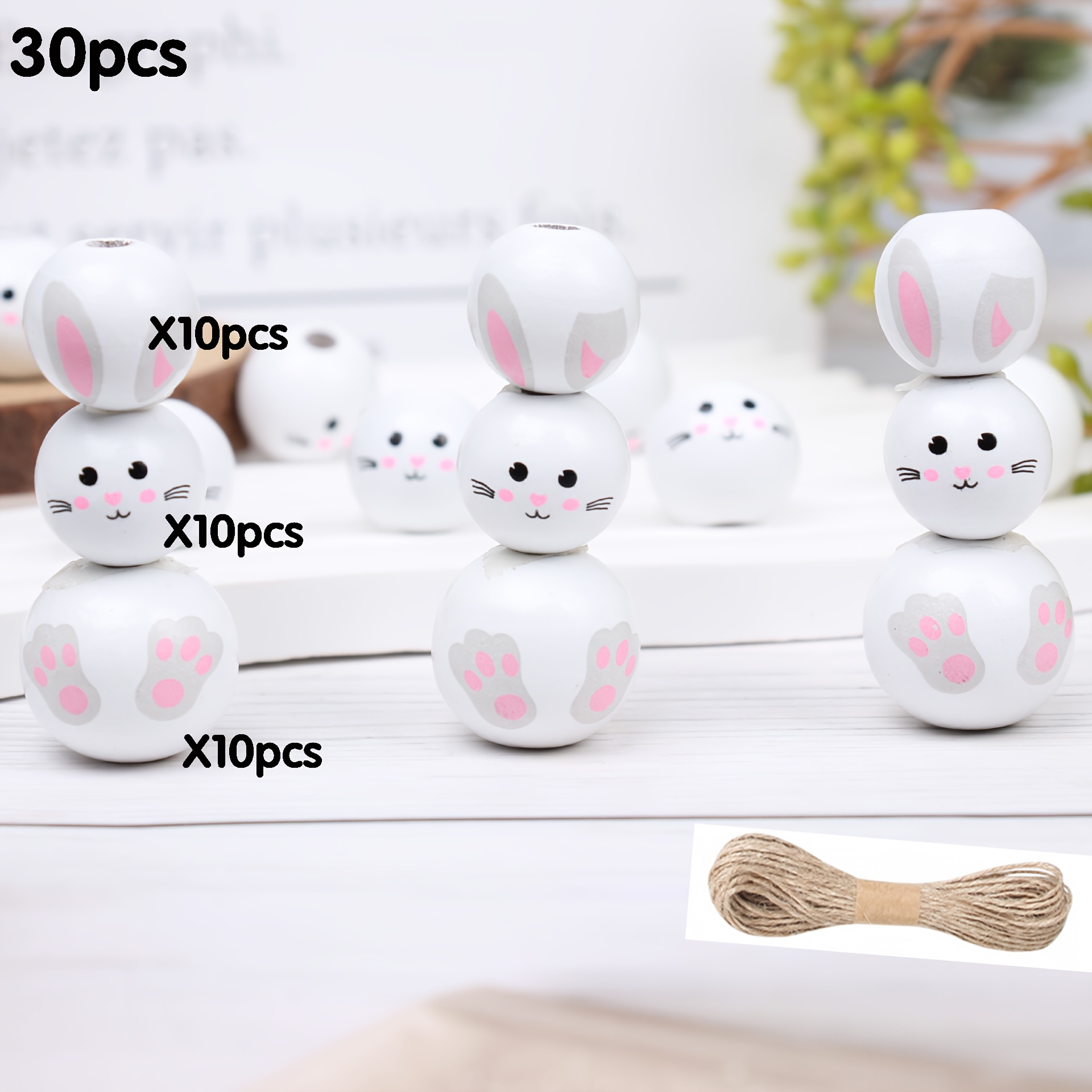 

30pcs Easter Wooden Hemp , Rabbit Bracelet For Jewelry Making, Diy Accessories