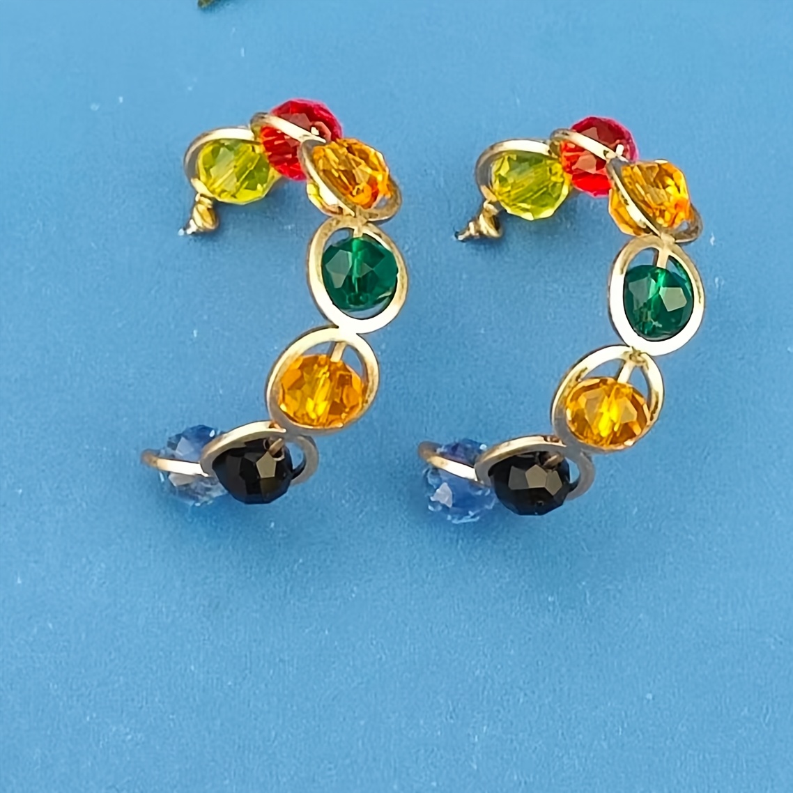Women's Hollow Inlaid 7pcs Colored Bead Earrings