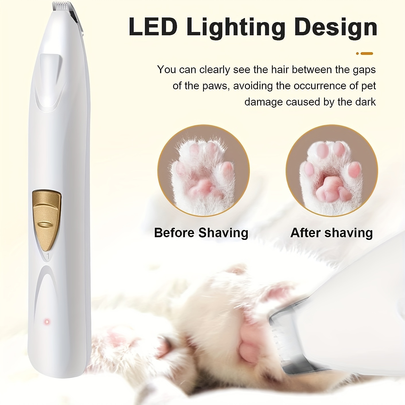 

Electric Dog Paw Trimmer, Dog Clippers With Led Light, Usb Rechargeable Professional Dog Grooming Kit, Dog Shaver Clippers For Cats Pets Eyes Face Ears Paw