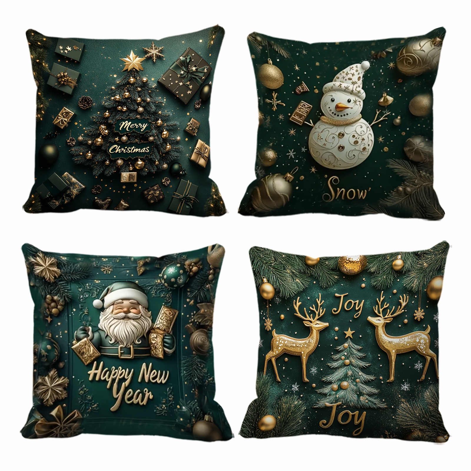 4pcs Set Of Holiday Christmas Pillowcases, Santa Claus, Christmas Tree, Snowman Patterns, For Living Room, Bedroom, Party, Office Decoration