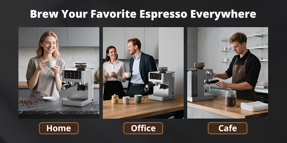 Alles-in-één Espressomachine: 20-bar Italiaanse Koffiezetter met Instelbare Molen, Dubbele Ketel, Stoomspuit en LCD Touchscreen. Ideaal voor Latte, Cappuccino, IJskoffie, Americano en Espresso