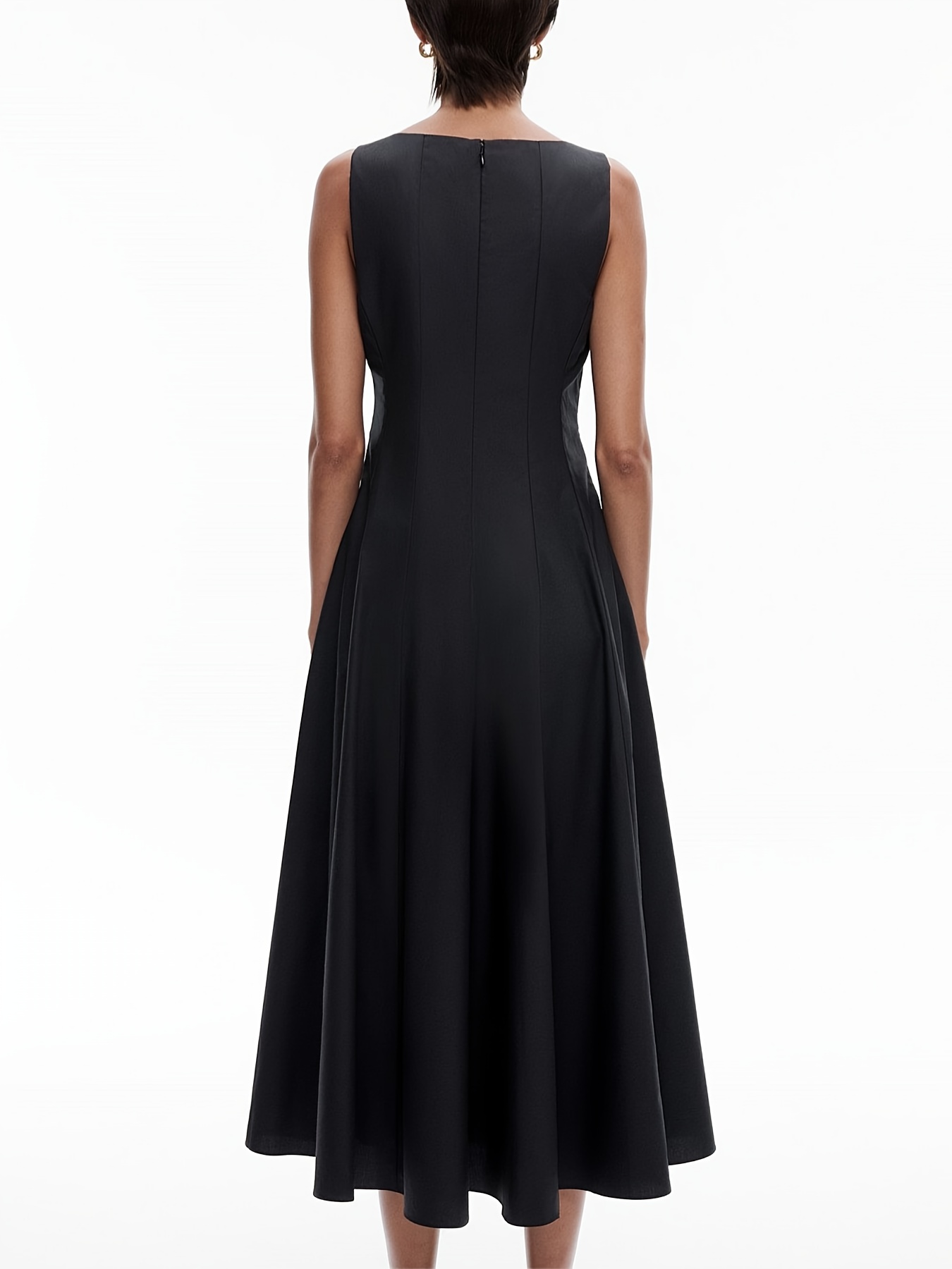 Lace Knee Length Dresses For Tall Ladies Sleeveless Knot Front Dress For Tall  Women In Black