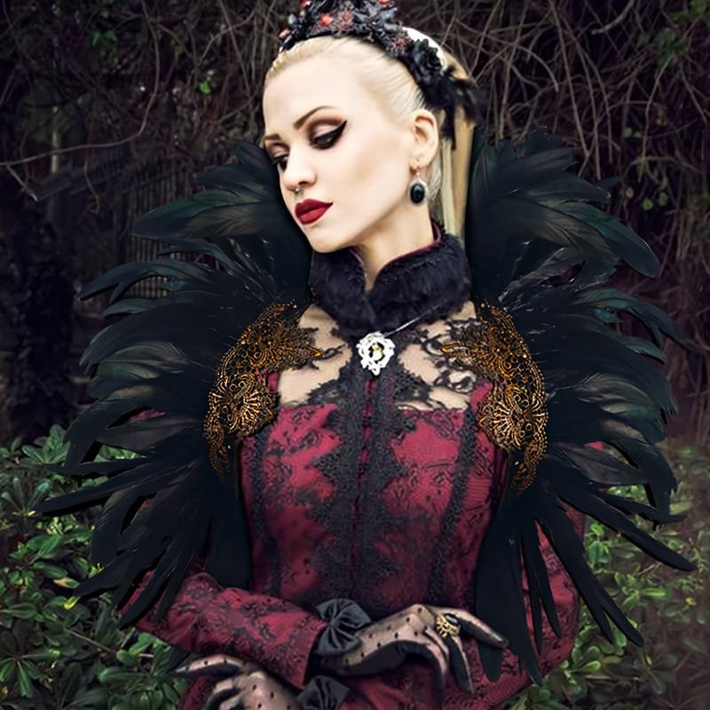 Victorian Feather Shawl Collar - Natural Feather Shoulder Wrap Gothic Costume Accessory