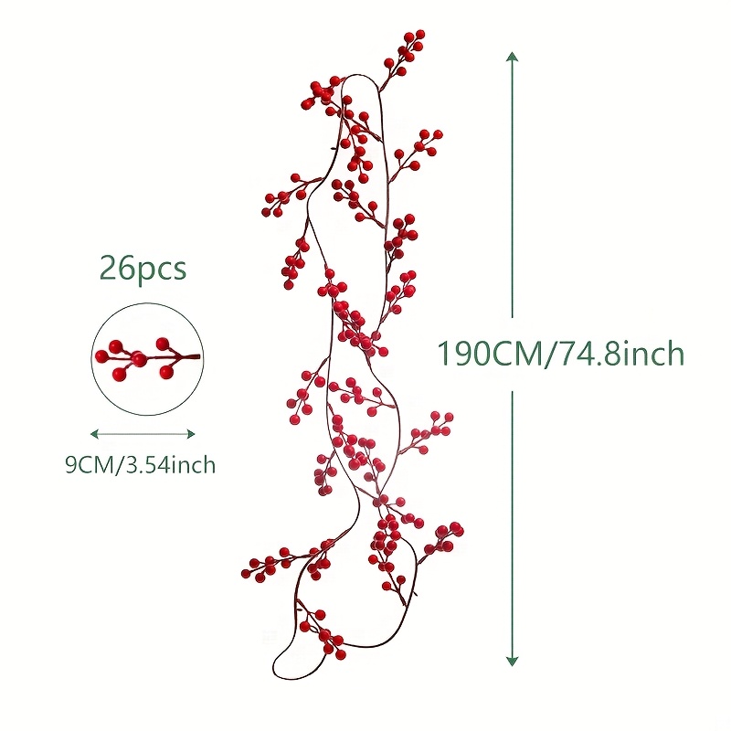 Image of 1pc Artificial Vine - Wreath Christmas Decor - 6.23 Feet (. 1.9 Meters) With Stem, Suitable For Holiday Fireplace, Staircase, Tabletop Decoration, Christmas - Festive Tabletop Decor For Celebrations