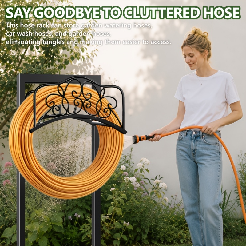 Heavy-Duty Metal Garden Hose Holder Stand with Rust-Resistant Design and Spikes, Freestanding Outdoor Hose Reel Organizer for Up to 150 ft H