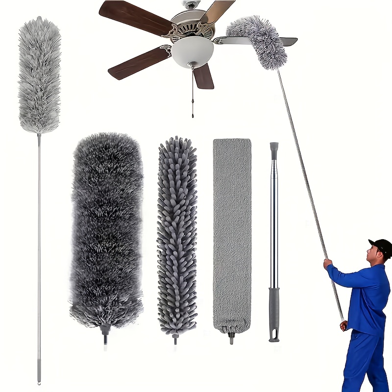 4pcs     collector cleaning kit with retractable & flexible extension rods, stainless steel construction & hepa filter-like performance - ceiling fan, high ceiling,  , furniture, aircon, car, light fixture cleaner - heavy-duty & lightweight for home, office, car - dust collector system with   & multi-surface  , dusters for home cleaning extra long, washable duster, duster for cleaning, dust remover brush, 0