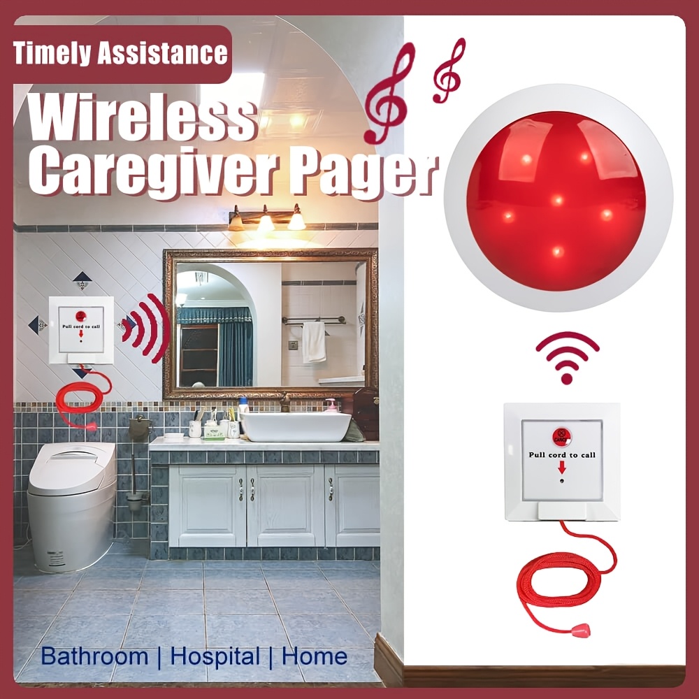 The System for Calling Caregivers in Disabled Restrooms Includes a Call Button And a Receiver, Featuring a Caregiver Call Button And a Notification Light