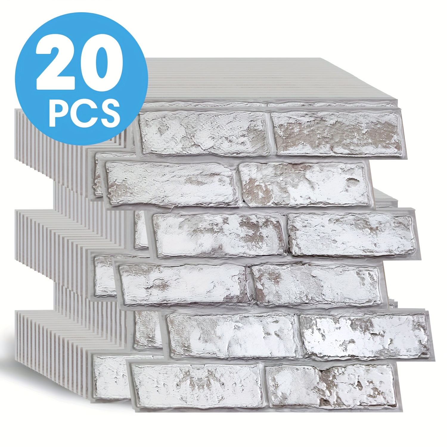 TEMU 20pcs Pack Self-adhesive Pvc Brick Wall Panels Suitable For Bedroom, Living Room, Kitchen, Fireplace - Thin Panels With Realistic Brick Texture,