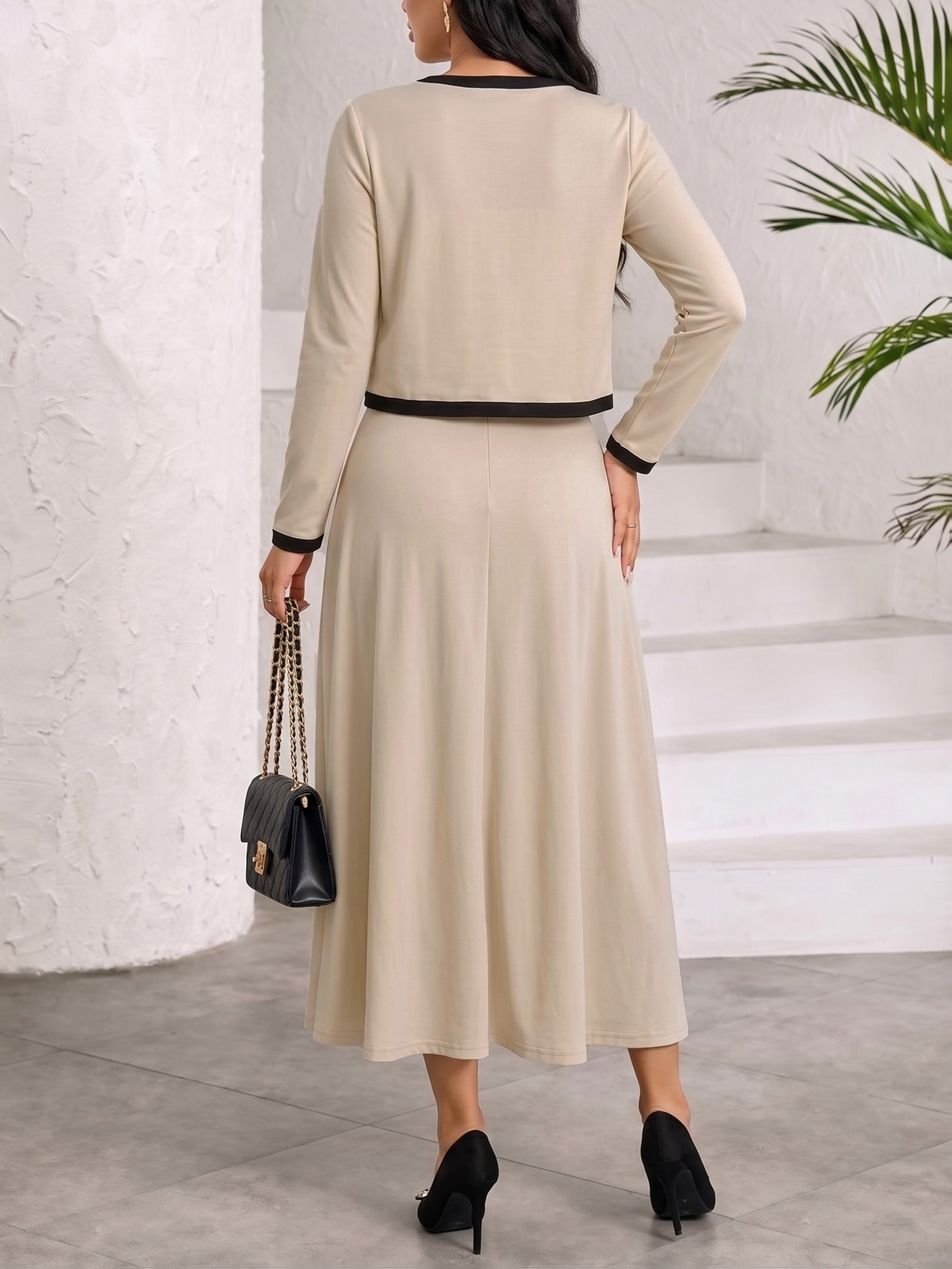 womens dress set elegant beige cardigan